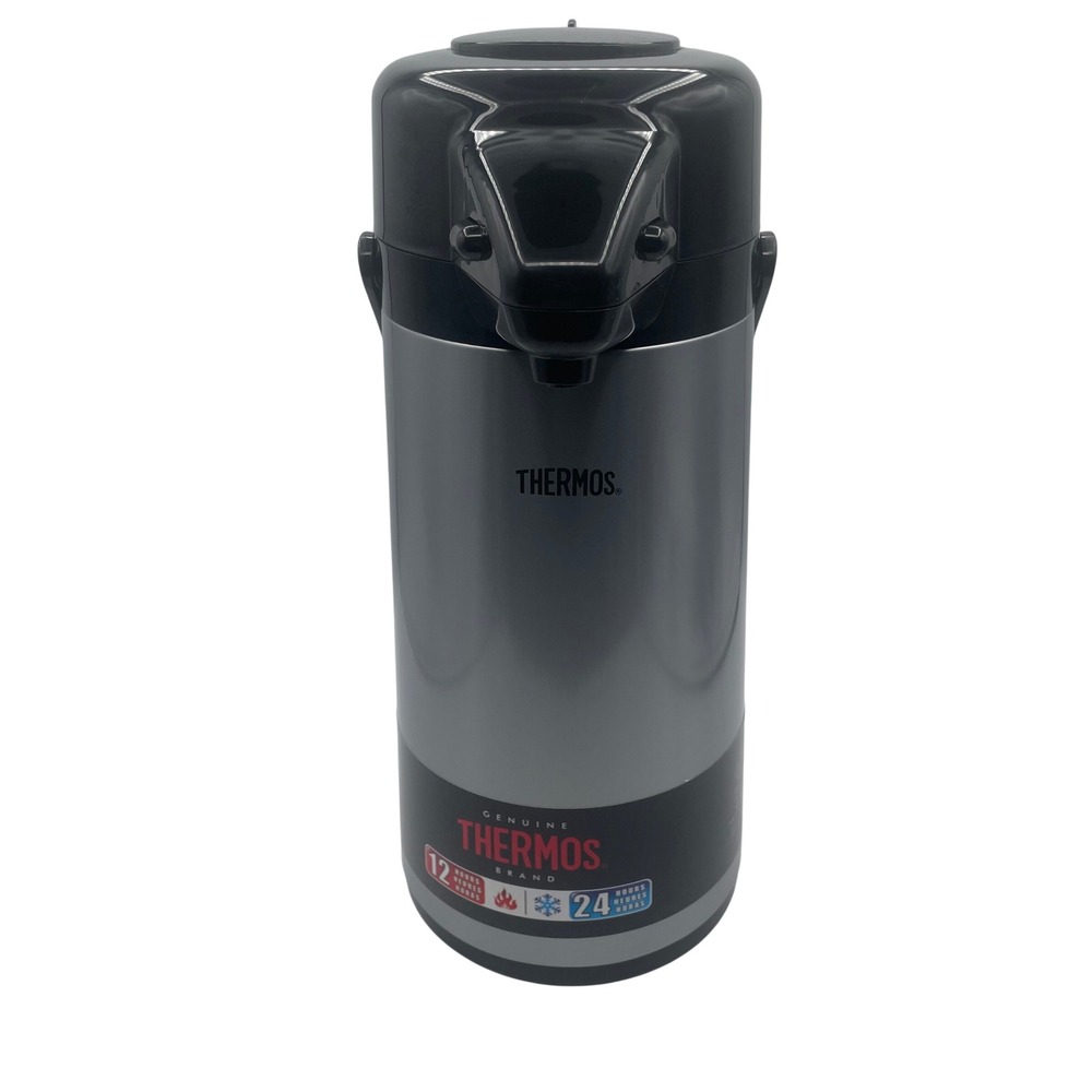 Thermos 2qt Pump Pot Vacuum Insulated‎ Glass Double Wall 1.9L Carafe Industrial